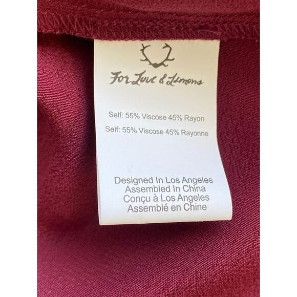 For Love & Lemons Deep V Long‎ Sleeve Blouse Top in Wine Size Large - Picture 8 of 9